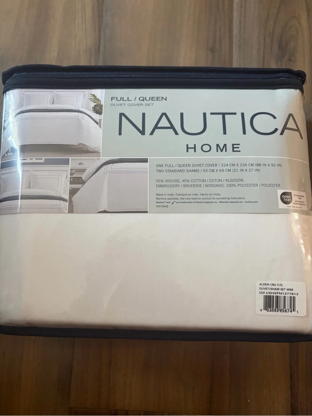 Nautica Alden Cotton-Rich White Duvet Cover Set Sz FULL/QUEEN NWT